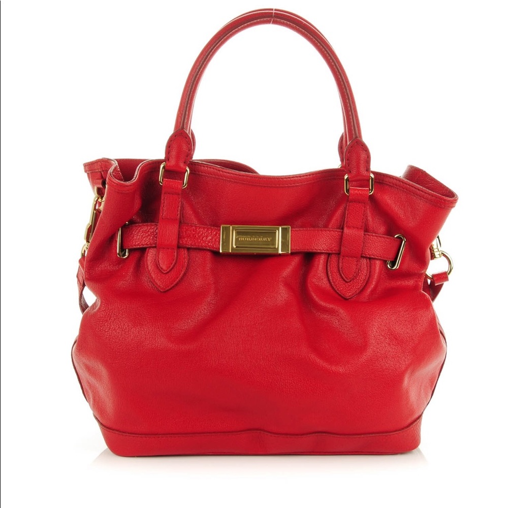 Authentic Burberry Calfskin Tote Military Red